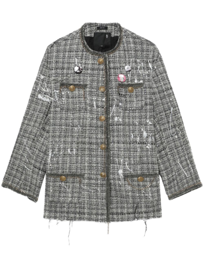 R13 Women's Distressed Slouch Tweed Jacket In Grey