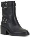 Vince Camuto Vergila Womens Buckle Ankle Motorcycle Boots In Black Leather