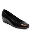 Easy Spirit Women's Gracey Round Toe Slip-on Wedge Dress Pumps Women's Shoes In Black Patent Leather/brown Tortoise Pat