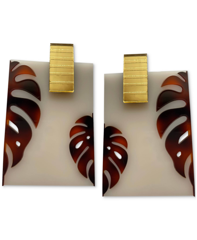 Swanky Designs Monstera Palm Square Drop Earrings In White