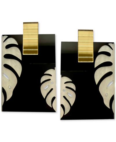 Swanky Designs Monstera Palm Square Drop Earrings In Black