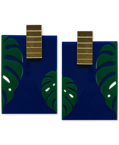 Swanky Designs Monstera Palm Square Drop Earrings In Green