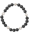 MACY'S DYED GREEN JADE, CULTURED FRESHWATER PEARL (8MM) & HEMATITE STRETCH BRACELET (ALSO IN LAVENDER JADE,