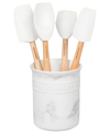 Le Creuset 5 Piece Utensil Set With Stoneware Utensil Crock In White