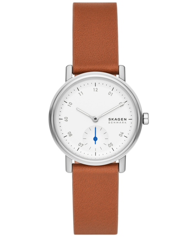 Skagen Women's Kuppel Lille Quartz Three Hand Brown Leather Watch, 32mm In White