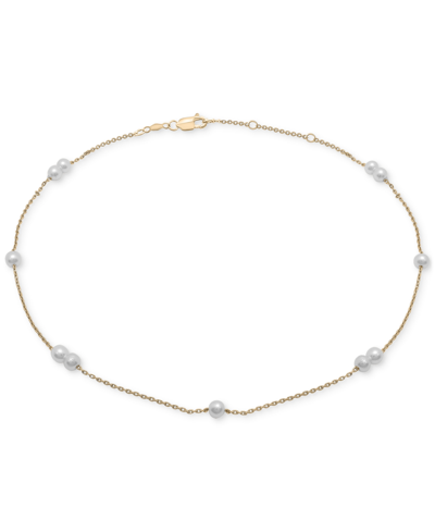 Macy's Cultured Freshwater Pearl (3mm) Station Anklet Bracelet In Gold Over Silver