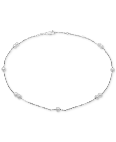 Macy's Cultured Freshwater Pearl (3mm) Station Anklet Bracelet In Sterling Silver