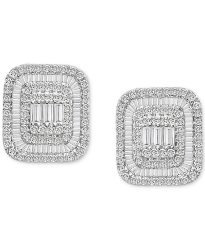 Wrapped In Love Diamond Round & Baguette Square Halo Cluster Stud Earrings (1 Ct. T.w.) In 14k White Gold, Created F