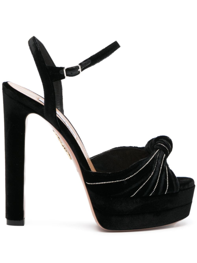 Aquazzura Atelier Plateau 130mm Velvet Pumps In Black