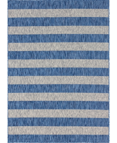 Bayshore Home Outdoor Banded Distressed Stripe 7' X 10' Area Rug In Blue