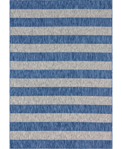 Bayshore Home Outdoor Banded Distressed Stripe 8' X 11'4" Area Rug In Blue