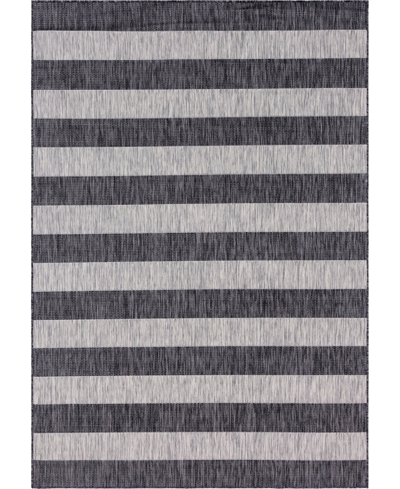 Bayshore Home Outdoor Banded Distressed Stripe 7' X 10' Area Rug In Gray