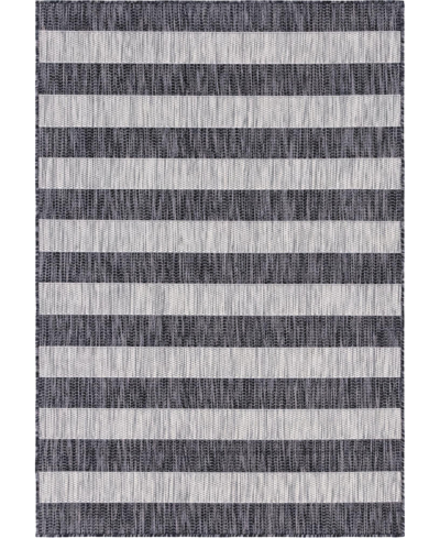 Bayshore Home Outdoor Banded Distressed Stripe 4' X 6' Area Rug In Gray