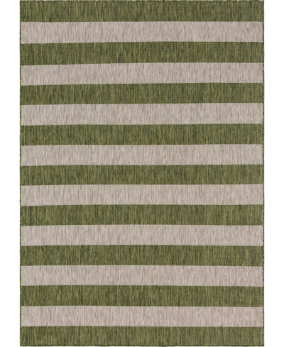 Bayshore Home Outdoor Banded Distressed Stripe 7' X 10' Area Rug In Green