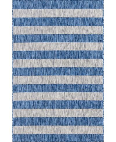 Bayshore Home Outdoor Banded Distressed Stripe 5' X 8' Area Rug In Blue