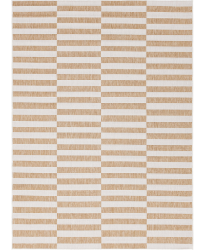 Bayshore Home Outdoor Banded Striped 8' X 11'4" Area Rug In Tan