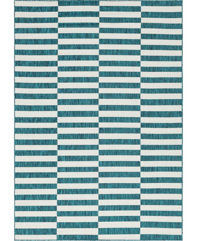 Bayshore Home Outdoor Banded Striped 8' X 11'4" Area Rug In Teal