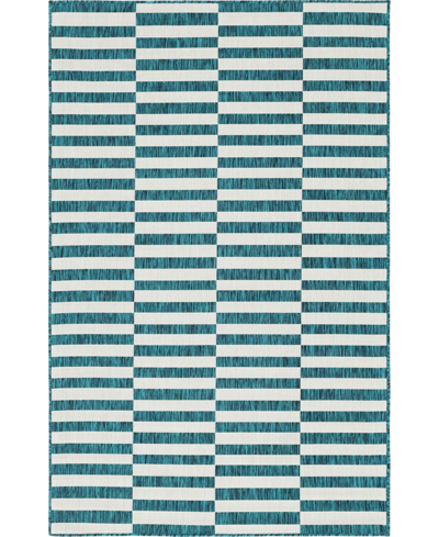 Bayshore Home Outdoor Banded Striped 5' X 8' Area Rug In Teal