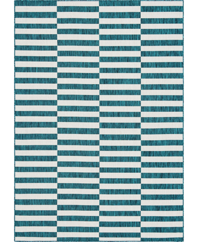Bayshore Home Outdoor Banded Striped 7' X 10' Area Rug In Teal