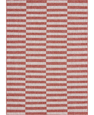 Bayshore Home Outdoor Banded Striped 8' X 11'4" Area Rug In Red