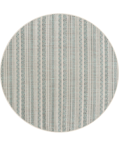 Bayshore Home Outdoor Banded Maia 5'3" X 5'3" Round Area Rug In Teal