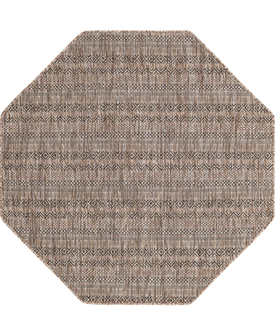 Bayshore Home Outdoor Banded Maia 5'3" X 5'3" Octagon Area Rug In Brown