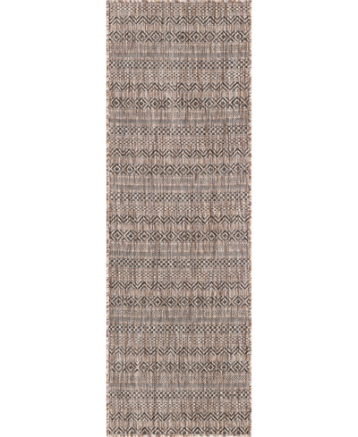 Bayshore Home Outdoor Banded Maia 2' X 6' Runner Area Rug In Brown