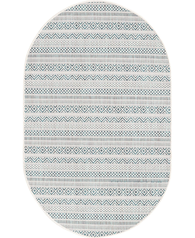 Bayshore Home Outdoor Banded Maia 3'3" X 5'3" Oval Area Rug In Teal