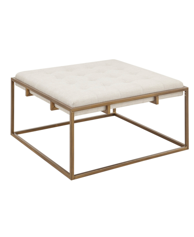 Madison Park Greenwich 35" Square Upholstered Metal Base Ottoman, Coffee Table In Ivory