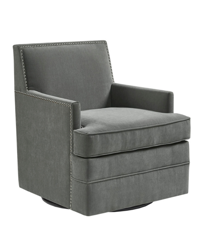 Madison Park Circa 27" Wide Fabric Upholstered Armed Swivel Chair In Gray