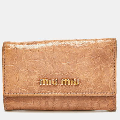 Pre-owned Miu Miu Dusty Pink Croc Embossed Leather Key Holder