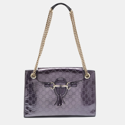 Pre-owned Gucci Ssima Patent Leather Large Emily Chain Shoulder Bag In Purple
