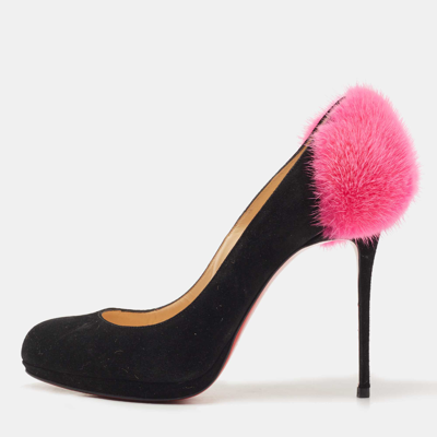 Pre-owned Christian Louboutin Black/pink Suede And Fur Achilda Pumps Size 38