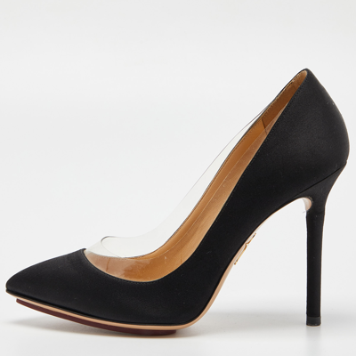 Pre-owned Charlotte Olympia Black Satin Party Monroe Pumps Size 36.5