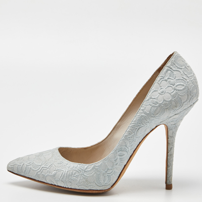Pre-owned Dolce & Gabbana Light Blue Brocade Fabric Pointed Toe Pumps Size 40