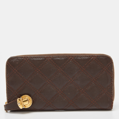 Pre-owned Marc Jacobs Brown Quilted Leather Deluxe Zip Around Wallet