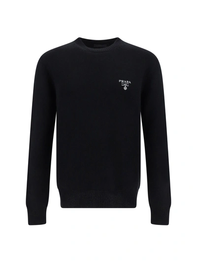 Prada Man Black Cashmere Sweater In Nero