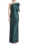 Sachin & Babi Bonnie One-shoulder Bow Column Gown In Forest Green