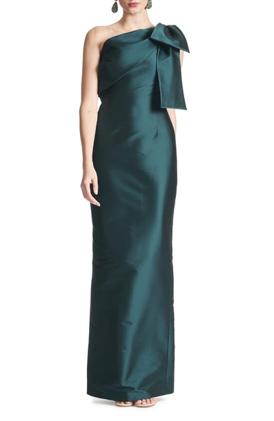 Sachin & Babi Bonnie One-shoulder Bow Column Gown In Green