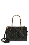 Tory Burch Mini Fleming Soft Leather Top Handle Bag In Black