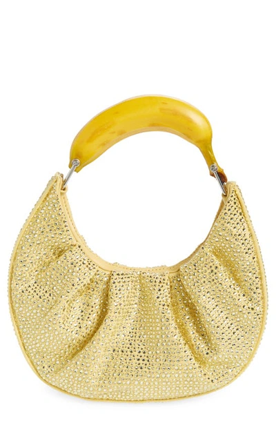 Puppets And Puppets Womens Yellow Banana Sequin-embellished Woven Shoulder Bag
