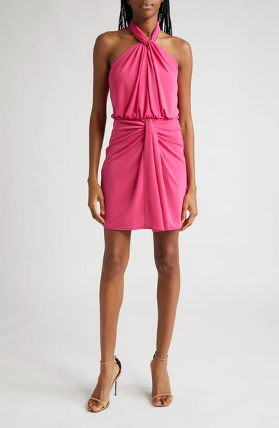 Cinq À Sept Kaily Draped Mini Halter Dress In Pink Dahlia