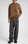 Sacai Sponge Sweat X Nylon Twill Crewneck Sweatshirt Dark Beige In Brown