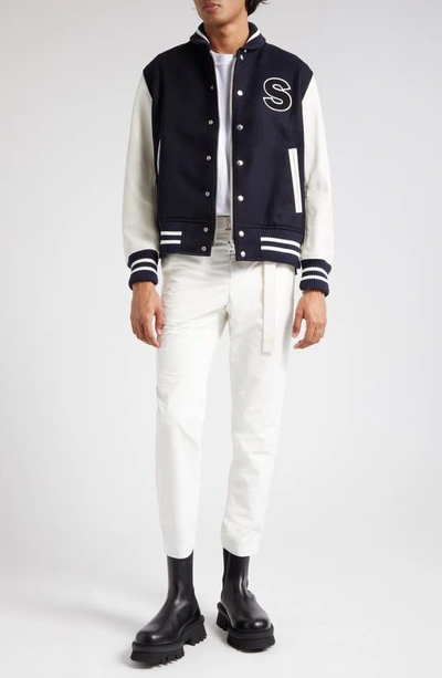 Sacai Navy Blue Interstellar Blouson Jacket In Navy Off White