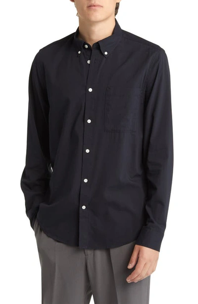 Nn07 Arne Slim-fit Button-down Collar Cotton-twill Shirt In Black