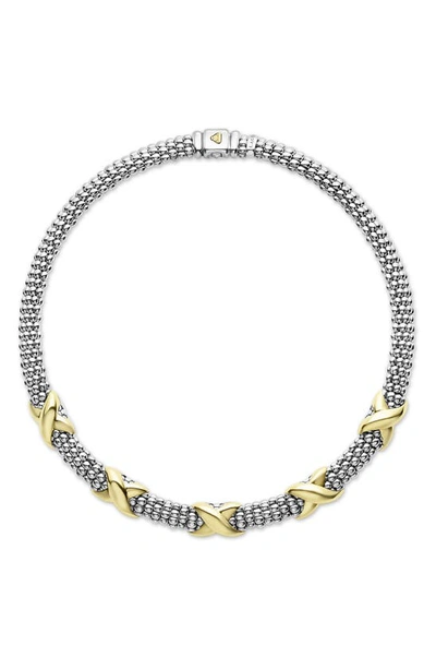 Lagos Embrace 5 Station X Caviar Necklace In Silver/gold