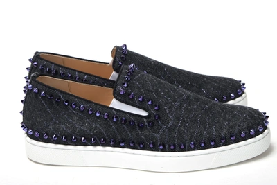 Christian Louboutin Navy/electro Met Pik Boat Flat Shoes In Navy Blue