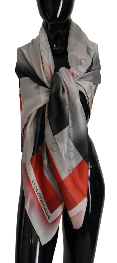 Costume National Grey Red Shawl Foulard Wrap Scarf In Grey Patterned