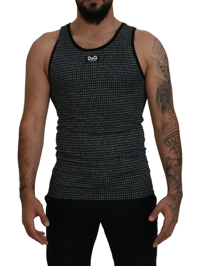 Dolce & Gabbana Black Plaid Sleeveless Mens Casual T-shirt