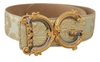 Dolce & Gabbana Gold Wide Waist Jacquard Baroque Dg Logo Buckle Belt In Green